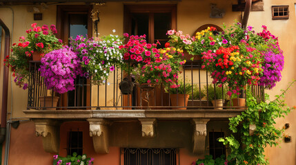 Fototapeta premium A beautiful balcony with colourful flowers