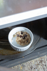 A view of a microwave cookie inside a microwave.