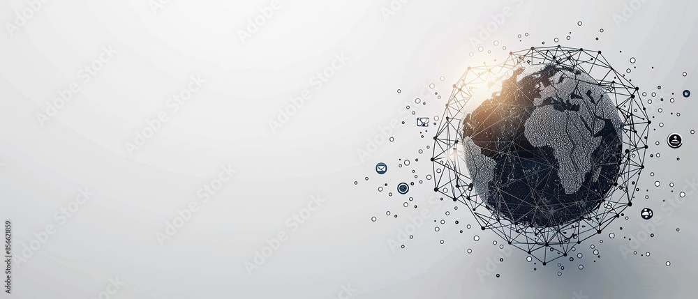 Poster global network connection with abstract globe