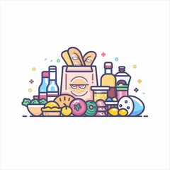 Fototapeta premium Grocery Shopping Illustration with Colorful Elements