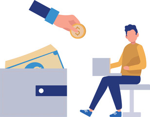 A boy is using laptop for finance business.