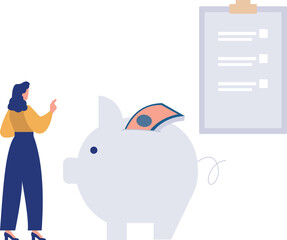 A girl is saving money in a piggy bank.