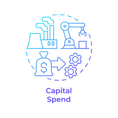 Capital spend blue gradient concept icon. Production efficiency, expenditure. Industrial manufacturing. Round shape line illustration. Abstract idea. Graphic design. Easy to use in infographic