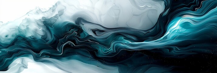 Abstract Liquid Art with Swirling Teal and White Hues