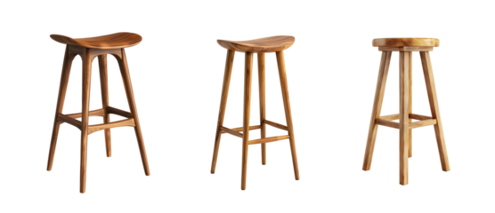 Collection of modern Wooden Bar Stools Isolated on Transparent Background - Contemporary Furniture Design
