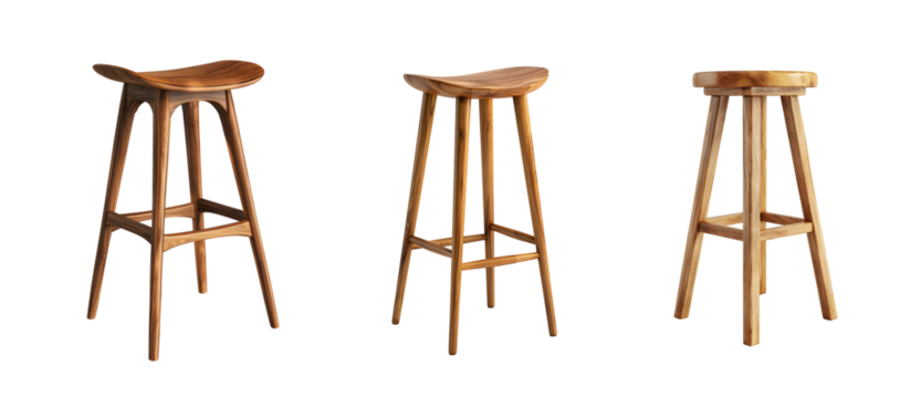Collection of modern Wooden Bar Stools Isolated on Transparent Background - Contemporary Furniture Design