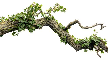 Fototapeta premium realistic twisted jungle branch with plant growing isolated on a white background