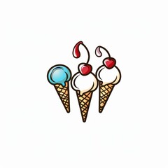 Three Ice Cream Cones with Cherries