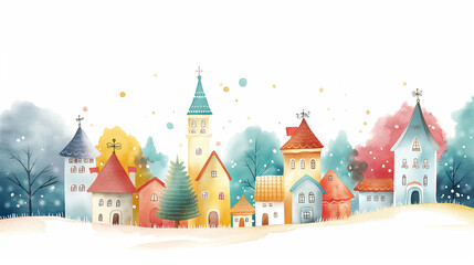 Naklejka premium Building Background , Watercolor Architecture, Hand drawn landscape