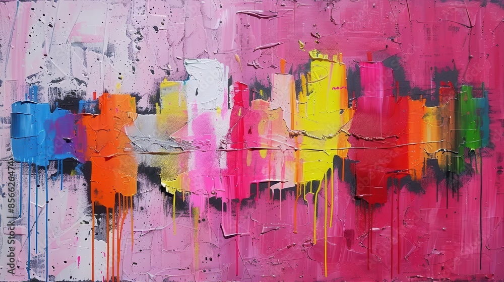 Poster abstract art with bold, colorful splashes and drips on a textured canvas brings a sense of vibrant e