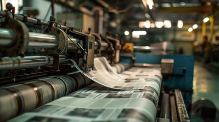 A close-up view of a printing press machine