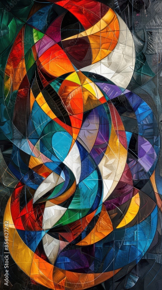 Poster abstract art with vibrant colors blending into a minimalistic design on a paper texture backdrop