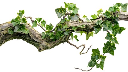 realistic twisted jungle branch with plant growing isolated on a white background