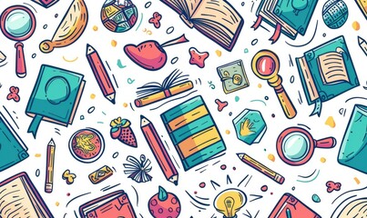 Playful Back to School Doodle Pattern with Education-Related Items