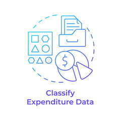 Classify expenditure data blue gradient concept icon. Spend data management. Information classification. Round shape line illustration. Abstract idea. Graphic design. Easy to use in infographic