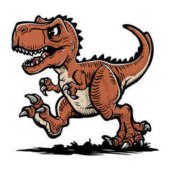cute raptor dinosaur running isolated on white background
