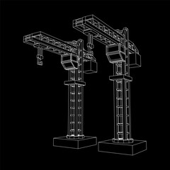 Construction crane tower. Building industrial concept. Wireframe low poly mesh vector illustration.