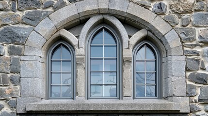 Obraz premium Elegant PVC arched window with three wings in granite facade