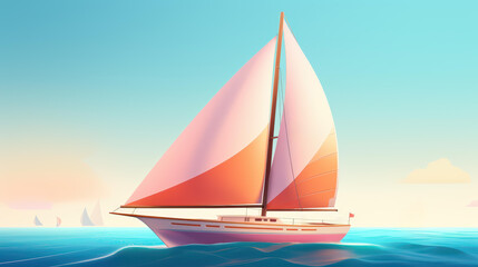 Fototapeta premium Serene image of a rainbow sailboat gliding across a tranquil blue ocean