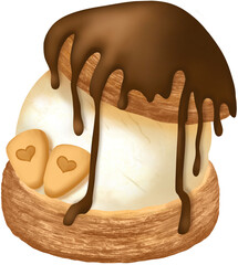 A croissant filled with white ice cream and drizzled with chocolate is perfect as a snack and dessert for the summer.