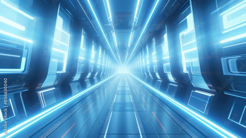 Poster vivid 3d illustration of a swift luminous line in a dark space setting.
