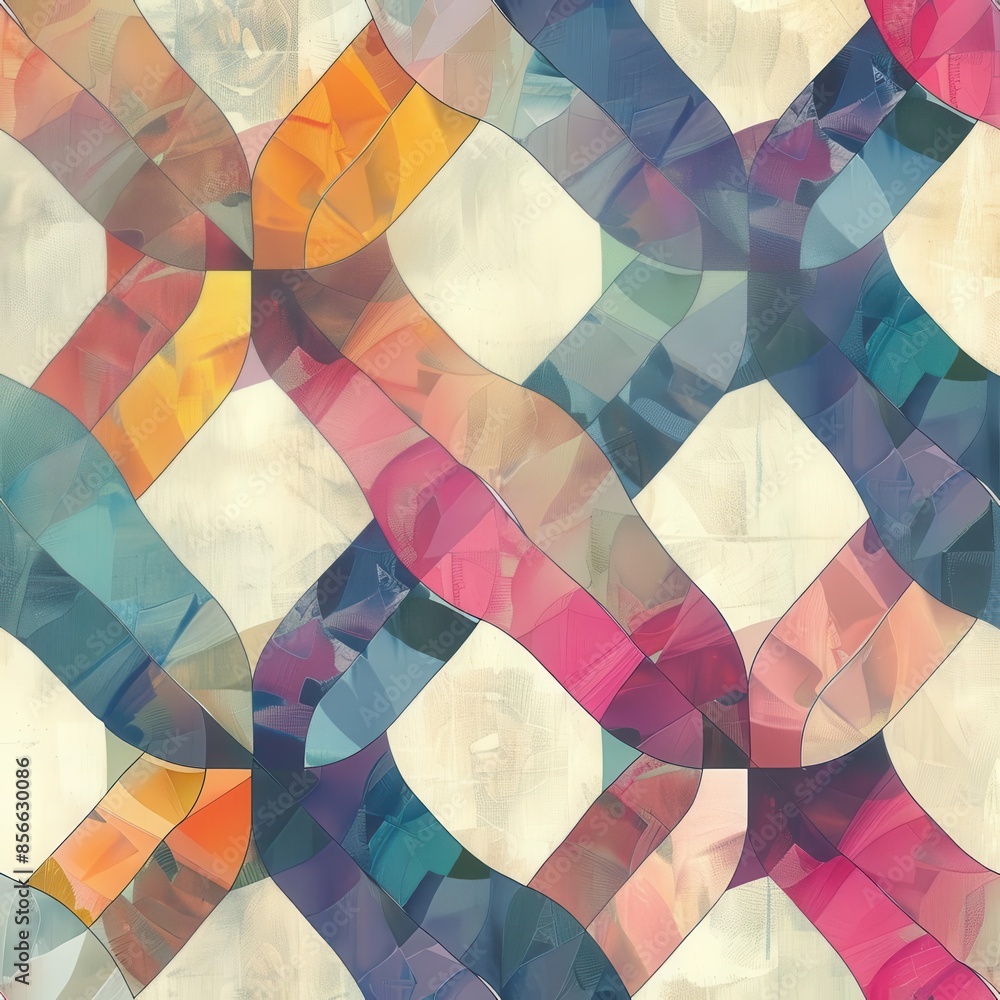 Aufkleber pattern design with interlocking geometric shapes in pastel colors on a textured background