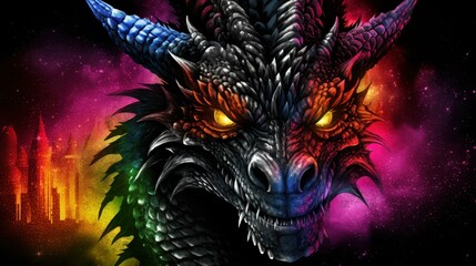 Capture unique creature in vibrant, minimalist style with iridescent scales under dramatic backlighting for a majestic effect.