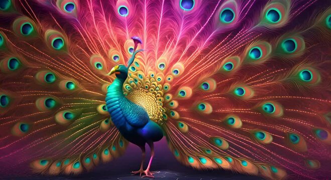 The majestic peacock displays feathers that are bright and full of splendor