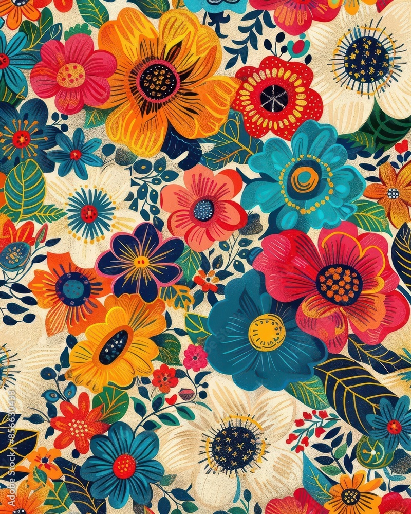 Poster pattern design with intricate mandalas in vibrant colors on a dark background