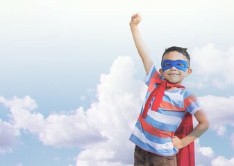 Little boy playing superhero remix