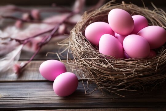 a nest with pink eggs