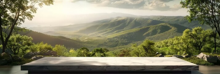 Marble Platform Overlooking Serene Mountain Valley