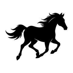 Black silhouette of a running horse, vector illustration isolated on a white background. Design element for logo, die-cutting, stickers.