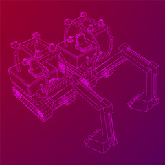 Heavy equipment excavator machine manufacturing power equipment for open pit mining. Wireframe low poly mesh vector illustration