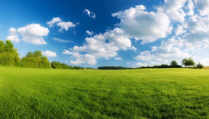 Obraz premium Green meadow under blue sky
