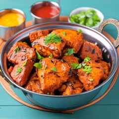 Fototapeta premium Indian food tandoori soya chaap or delicious soy chap dish