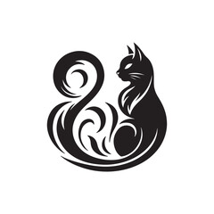 Striking Black and White Cat Illustration on white background