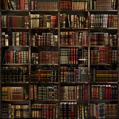 Collection of antique books,
3d rendered photo of Large collection of old books on wooden shelves


