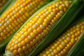 A close-up of a fresh ear of corn, with the husk peeled back to reveal the bright yellow kernels.