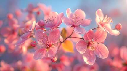 Pink crabapple blossoms flower under blue sky poster background 