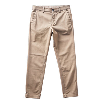 A pair of formal, slim-fit khaki pants with a subtle pattern. Generative AI