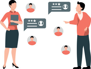 Boy and girl are talking about star rating profile.