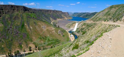 Panorama of the Anderson Ranch Dam on the South Fork of the Boise River near Mountain Home, Idaho,...