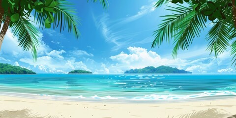 Beautiful beach with white sand and palm trees.