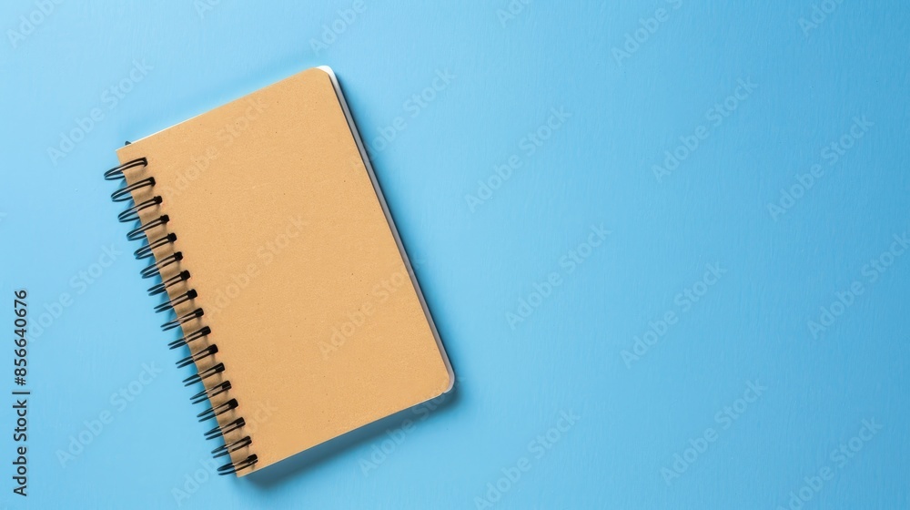 Poster spiral notebook on blue background with space for text