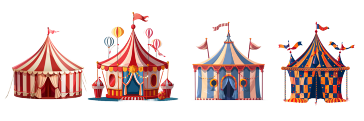 Collection of circus tent isolated on transparent background. Generated ai
