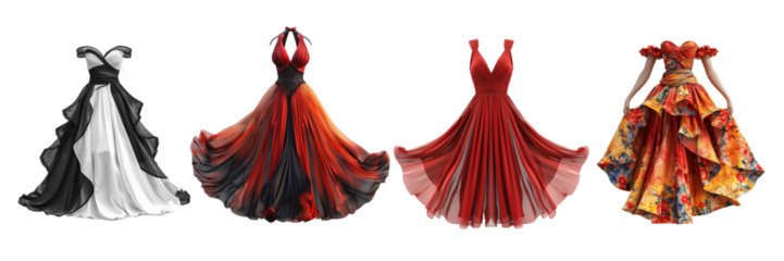 Collection of fashion dresses isolated on transparent background. Generated ai
