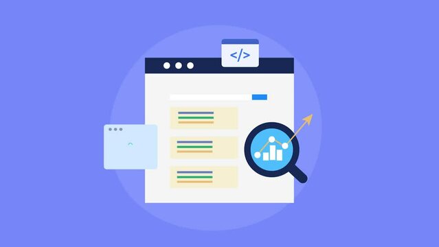 Search engine optimization website ranking KPI indicator metrics SEO development increase online visibility conceptual video animation.