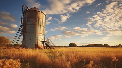 Neglected silo rusting away in open field, forgotten and forlorn