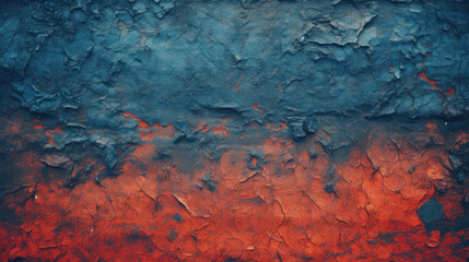 Abstract vibrant painting of colorful liquid oil artwork on vintage textured wall.